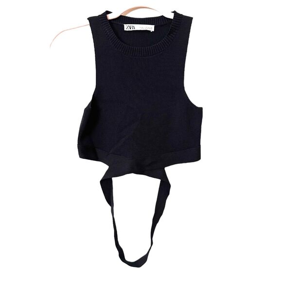 ZARA Knit Cutout Crop‎ Top Black Sz Small - Picture 3 of 6